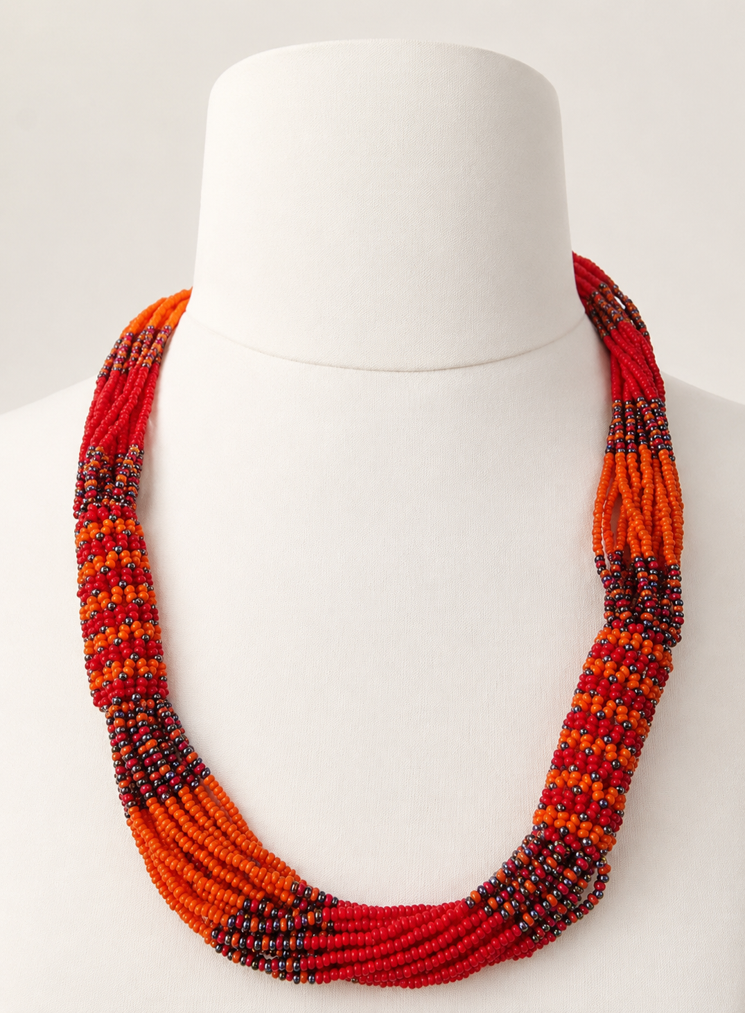 Zulu Strand Short  Necklace Orange Grey and Red 22 inches
