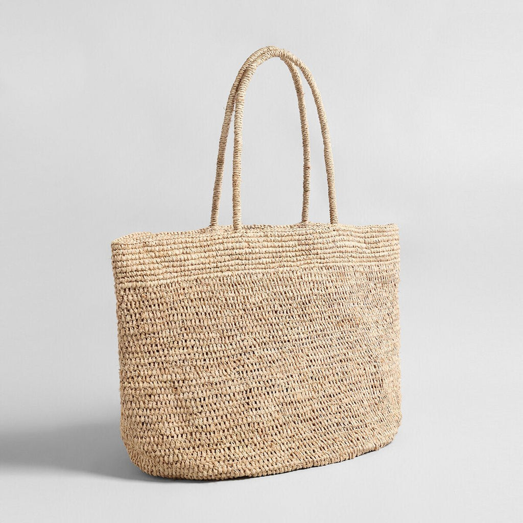 Hand-Woven Natural Straw Beach Tote – Artisanal Market Basket Shoulder Bag