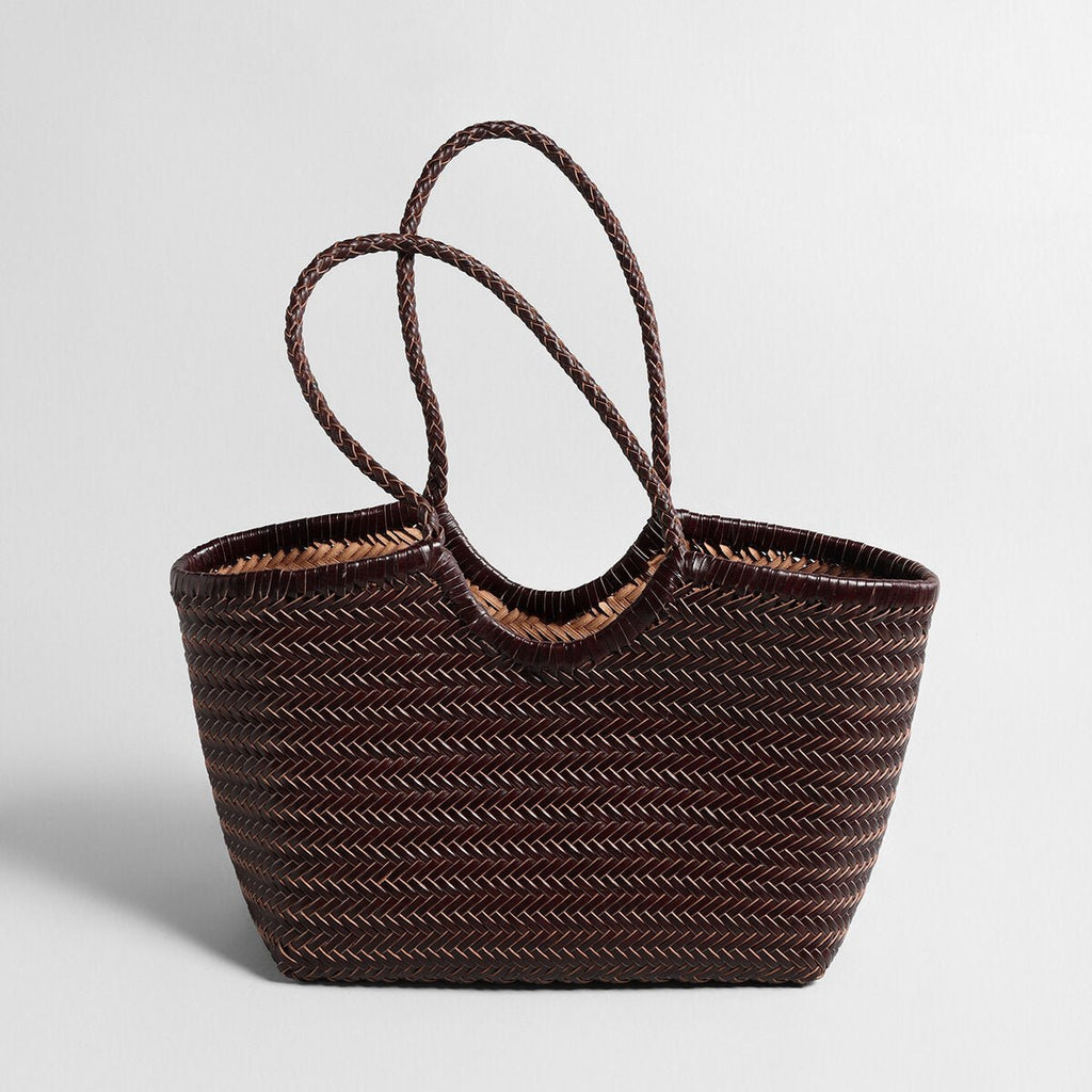 Handwoven Leather Herringbone Basket Tote Bag – Artisan Crafted
