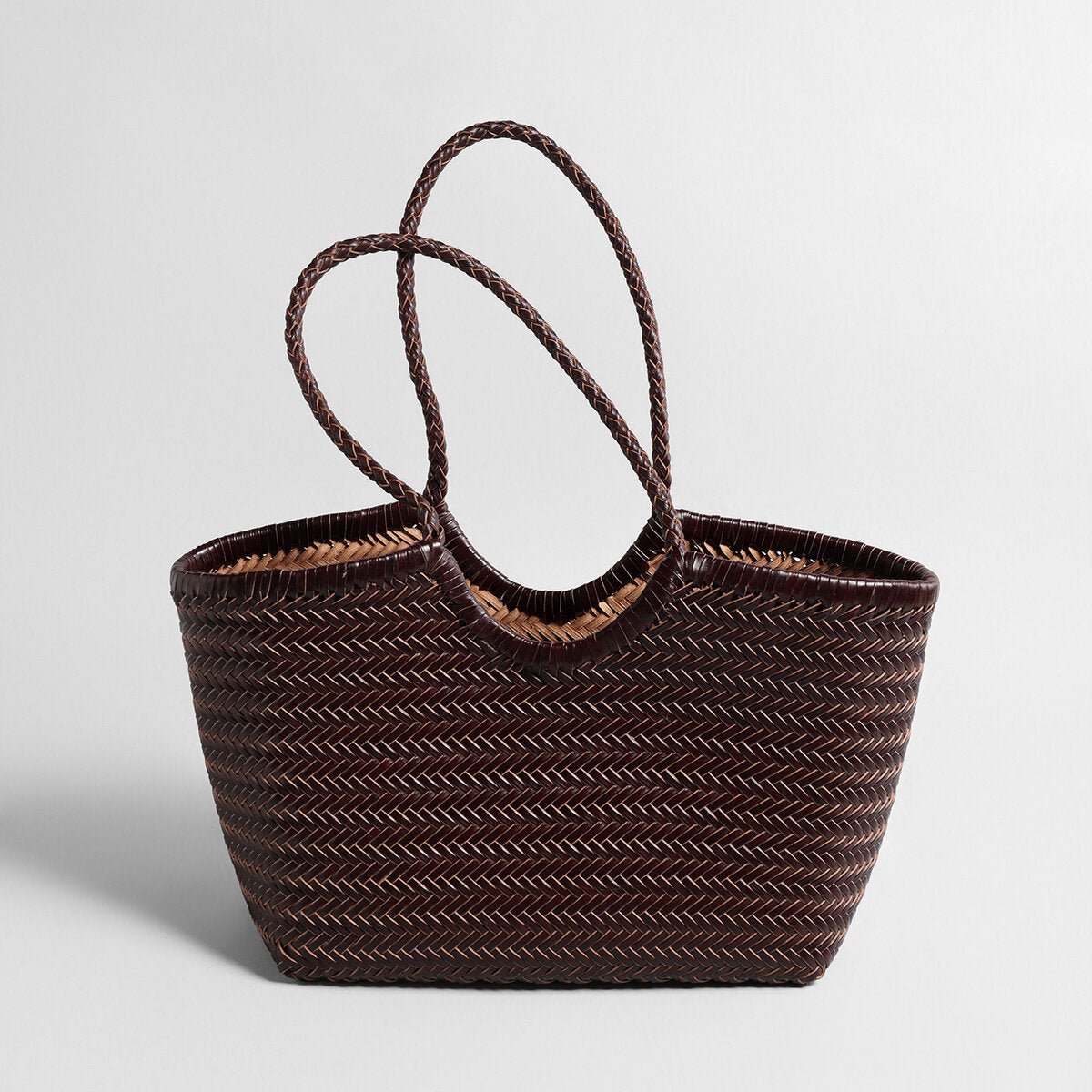 Handwoven Leather Herringbone Basket Tote Bag – Artisan Crafted