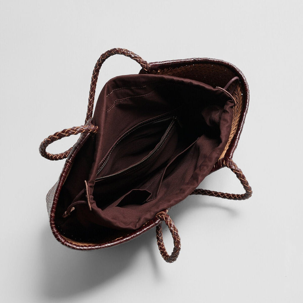Handwoven Leather Herringbone Basket Tote Bag – Artisan Crafted
