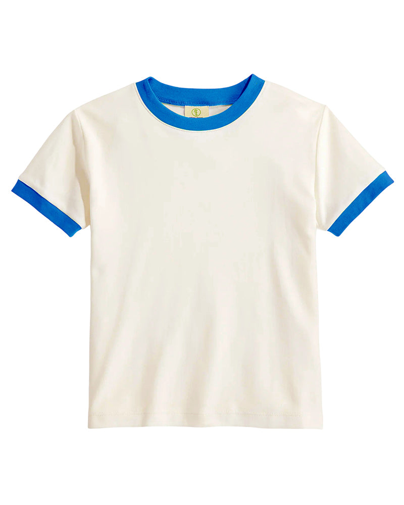 Vintage Women's T-Shirt – Retro Ringer Style – Off-White/Blue
